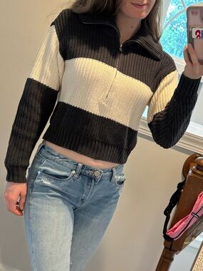 American Eagle Outfitters Striped Half-Zip Turtleneck Sweater - fits like Small